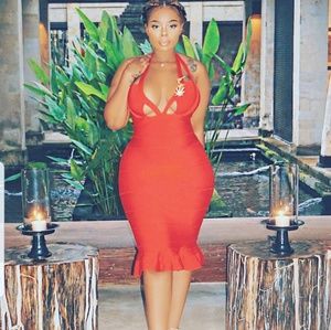 Bandage Dress w/Cutout Detailing and Mermaid Hem